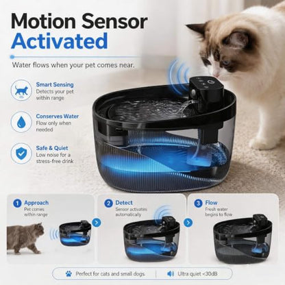 Cordless Cat Water Fountain, Pet Drinking Dispenser with LED Light, 4000mAh Battery Operated, 74oz/2.2L Wireless Fountain for Cats, Dogs and Small Pets (Black Water Fountain)