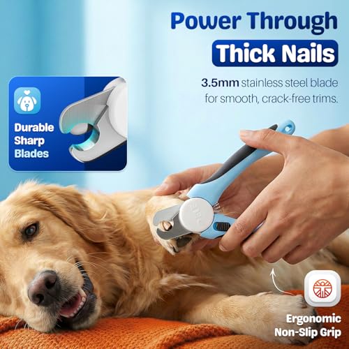 Flexzion Pet Nail Clippers for Dogs & Cats - Stainless Steel Blade Cat Nail Trimmer with Stored Nail File, Safety Guard, Easy Grip Handle - Dog Nail Clippers for Large Dogs, Medium Small Breeds, Blue - color: Blue