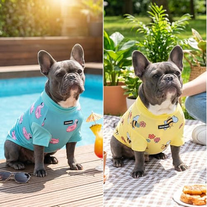 Spark Paws Sunblock Dog T-Shirt, SPF30 Protection, Lightweight Breathable Quick Dry for Dogs with Sensitive Skin - Bees & Flamingo (Set of 2) - Size S - color: Bees & Flamingo, size: S: 5-10lbs