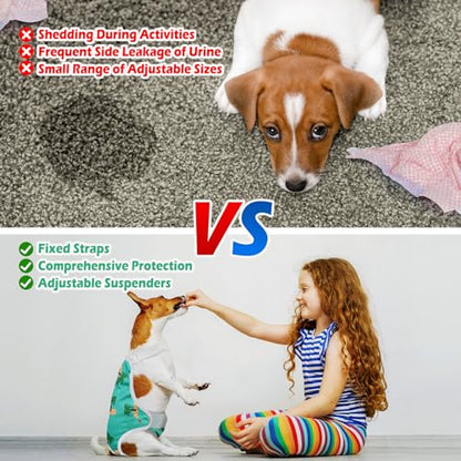Jollywoods 3 Pack Washable Female Dog Diaper Onesie Sanitary Pantie with Adjustable Suspender, Reusable Fixed Doggie Diapers, Super Absorbent Leakproof for Small Medium Large Dog in Heat Cycle L - size: Large(13"-21" Waist)