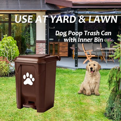 tebiete Dog Poop Trash Can Outdoors Pet Waste Station with Lid Dog Waste Disposal Container with Removable Inner Bin Bucket Hands-Free Pedal Garden Yard Home with Waste Bags, Brown - color: 1Pack Brown
