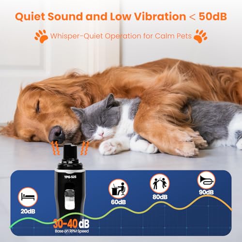 Tife Dog Nail Grinder,2 Speed Electric Rechargeable Dog Nail Trimmer,Quiet and Low-Vibration Pet Nail Grinder,Painless Dog&Cat Grooming Supplies for Large Medium Small Pets - color: Black-525