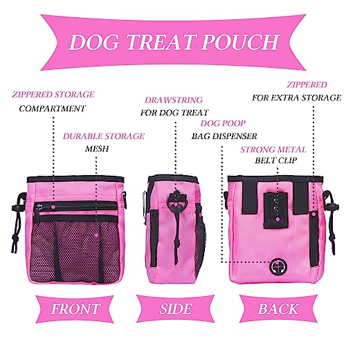 STMK Dog Treat Pouch Dog Clicker Training Kit, Dog Training Treat Pouch Dog Clicker for Training, 3 Ways to Wear Easily Carries Treat Pouches for Pet Training (Pink) - color: Pink