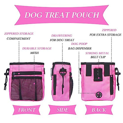 STMK Dog Treat Pouch Dog Clicker Training Kit, Dog Training Treat Pouch Dog Clicker for Training, 3 Ways to Wear Easily Carries Treat Pouches for Pet Training (Pink) - color: Pink