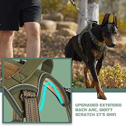 BUMBIN Tactical Dog Harness for Large Dogs, No Pull, Reflective, Green, L(Neck:19-25", Chest:21-35") - color: Green, size: L(Neck:19-25", Chest:21-35")