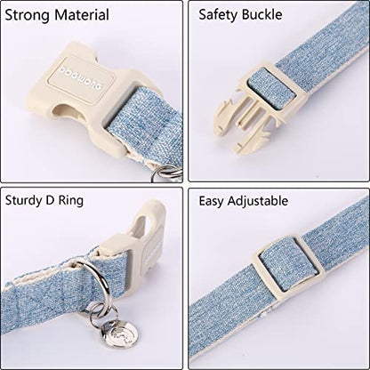 DOGWONG Cotton Hemp Dog Collar, Heavy-Duty Baby Blue Dog Collar Adjustable Soft Natural Fabric Pet Dog Collar Cute Wedding Puppy Necklace for Small Medium Large Dogs - color: A: Light Blue, size: X-Small