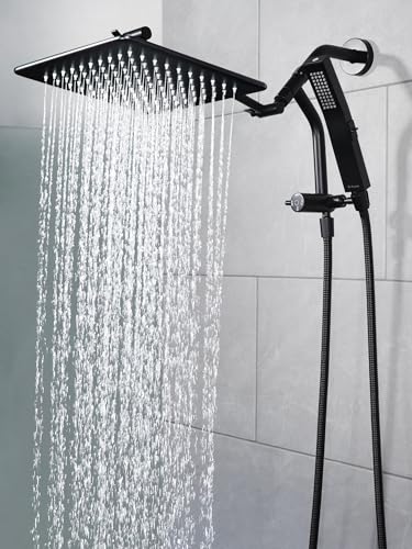 G-Promise All Metal 10 Inch Rain Shower Head with Power Wash Mode Handheld Spray Combo, Pause Setting 3-way Diverter, Full Body Coverage Waterfall Showerhead, Luxury Bathroom Upgrade (Matte Black) - color: Matte Black, size: 10 Inches