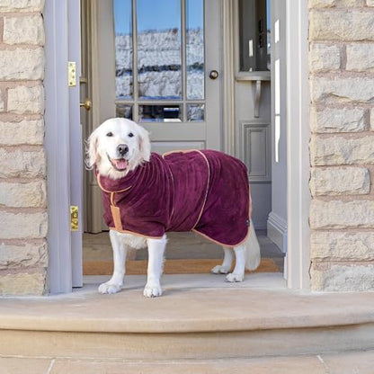 Lucky Pooch® Dog Robe - Luxurious Dog Bathrobe - Ultra Absorbent Dries Your Dogs in Minutes! Double-Layer, Super Soft Towel and Bath Robe All in One (L, Plum) - color: Plum, size: L