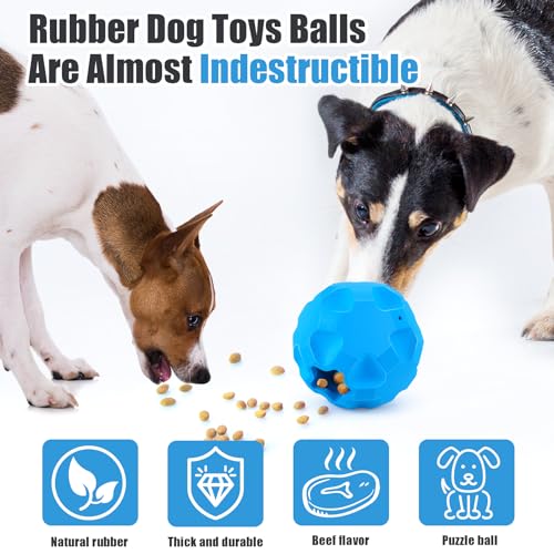 Treat Dispensing Dog Toys for Aggressive Chewers Large Breed, Rubber Balls for Dogs, Cognitive Dog Toys to Keep Them Busy, Dog Treat Toy Ball - color: Blue