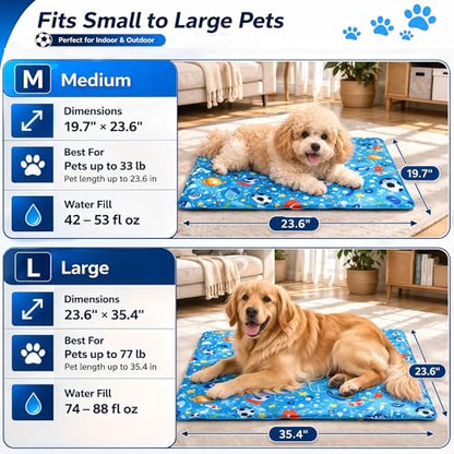 Dog Cooling Mat, Water-Activated Gel Ice Pad for Dogs&Cats, Self-Cooling Mat Soccer Fan Dog Gifts, Waterproof Wipe-Clean, Soccer-Themed Summer Beds for Outdoor&Indoor Large/Medium/Small Pets - size: Large：23.6”×35.4”