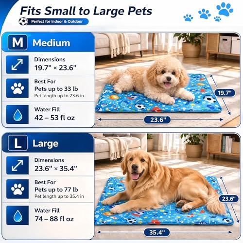 Dog Cooling Mat, Water-Activated Gel Ice Pad for Dogs&Cats, Self-Cooling Mat Soccer Fan Dog Gifts, Waterproof Wipe-Clean, Soccer-Themed Summer Beds for Outdoor&Indoor Medium/Small Pets - size: Medium：19.7”×23.6”