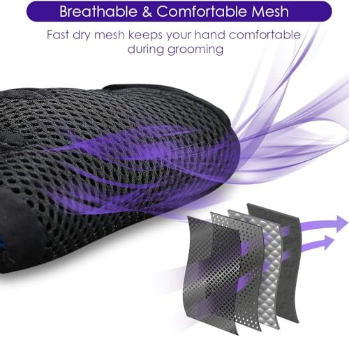 DELOMO Pet Hair Remover Glove - Gentle Pet Grooming Glove Brush - Deshedding Glove - Massage Mitt with Enhanced Five Finger Design - Perfect for Dogs & Cats with Long & Short Fur - 1 Pack, Purple - color: Purple