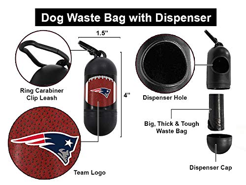 Pets First NFL NEW ENGLAND PATRIOTS PET LICENSED Poop Waste Bag Dispenser and D Ring for Leash with 600 Premium Garbage Bags - color: New England Patriots, size: 40 Rolls = 600 Bags