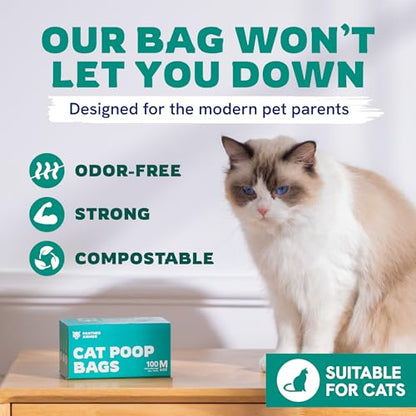 Panther Armor Compostable Cat Litter Bags for Poop - 100x Unscented Pet Waste, 13x9in Leak Proof Kitty Litter Disposal - Odor Proof, Easy Open Dispenser Box of Cat Poop - size: 1 Count (Pack of 100), style: Medium