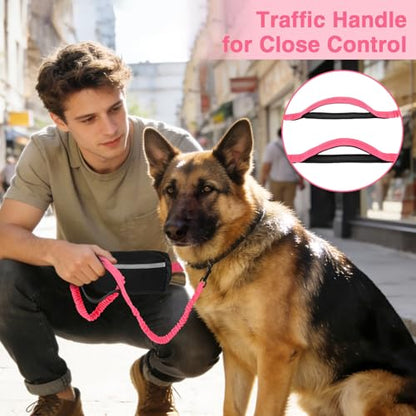 Hands Free Dog Leash with Zipper Pouch, Dual Padded Handles, Shock Absorbing Bungee Leash for Small Medium Large Dogs, Ideal for Walking Jogging Running Hiking (Pink) - color: Pink