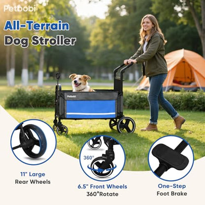 Petbobi Dog Wagon Stroller for Large & Medium Dogs, 2-in-1 Push Pull Pet Cart with Ramp, Foldable Wagon, 360° Swivel Wheels, Adjustable Handles, Safety Leashes, Blue - color: Blue