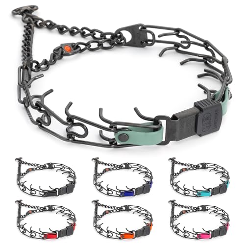 Herm Sprenger Black Stainless Steel Dog Collar with Quick Release ClicLock Buckle and Biothane Insert Training Collar Made in Germany (Sage Green, 23in x 3.2mm(Neck Size up to19-20in)) - color: Sage Green, size: 23in x 3.2mm(neck size up to19-20in)