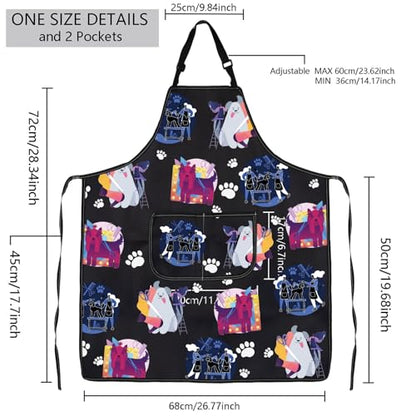 MBMSO Dog Groomer Apron - Colorful Dog Print Art Bib Aprons with Pockets
