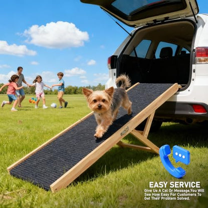 Wooden Dog Ramp for Couch High Bed, Non Slip Pet Ramps for Small Dogs and Cat with 6 Adjustable Height from 11.02'' to 25.2'', Portable 55.12'' Long Foldable Ramp for Dogs to Get on Bed Car - size: 140CM Long