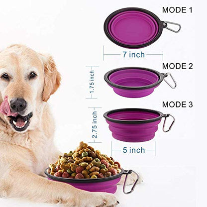 Large Collapsible Dog Bowls, 34oz Travel Water Food Bowls Portable Foldable Collapse Dishes with Carabiner Clip, 2 Pack (Purple+Red) - color: 34oz-Purple&Red
