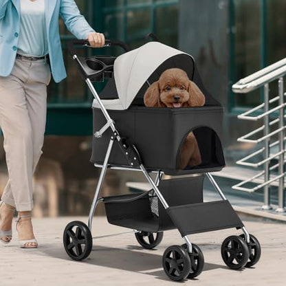 Magshion Foldable Pet Stroller, 3-in-1 Dog Travel Jogger with Detachable Carrier, Cup Holder, Storage Basket, Folding Carrier for Small/Medium Dogs & Cats Up to 33 lbs, Black - color: Black, style: Up to 33 lbs