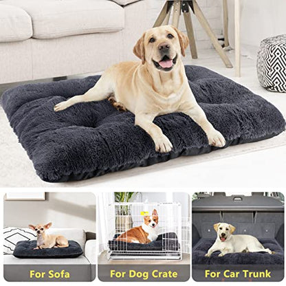 JOEJOY Dog Bed Crate Pad, Deluxe Plush Washable Dog Beds Fulffy Soft Kennel Pad Anti-Slip Pet Sleeping Mat for Medium Small Dogs, 29" x 21", Dark Grey - color: Dark Grey, size: M(29"x21"x3")
