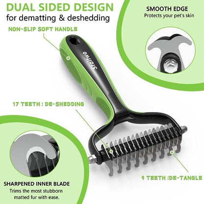 STALTWO Pet Grooming Supplies - 2-in-1 Professional Undercoat Rake and Pet Brush | Shedding Control for Long Haired Dogs and Cats, Deshedding Tool, Pet Grooming for Dogs and Cats, Green - color: Green