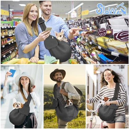 SlowTon Dog Carrier Sling - Thick Padded Shoulder Strap Adjustable Dog Carriers for Small Dogs, Puppy Carrier Purse for Pet Cat with Front Zipper Pocket Safety Belt Machine Washable (Grey Mesh M) - color: B-Dark Grey Breathable Fabric