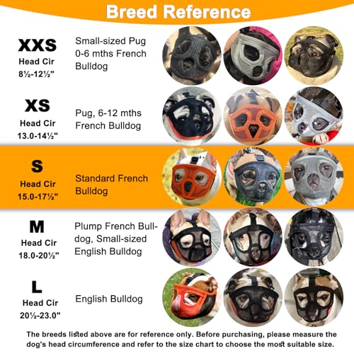 BARKLESS Short Snout Dog Muzzle, Breathable Mesh Flat Faced Muzzle for French Bulldog Shih Tzu and Pug, Mask Bulldog Mouth Cover for Biting Chewing Licking (Orang, S) - size: S (Head 15.0-17.5'')