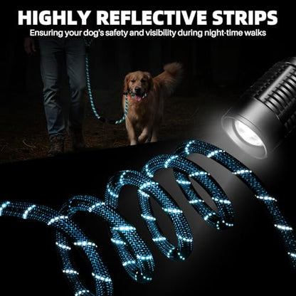 SlowTon Slip Lead Dog Leash, Adjustable 4-6 FT, 1/2” Rope, Heavy Duty Nylon Leashes with Padded Handle & Highly Reflective Threads, No Pull Training Leash for Medium Large Dogs 20-120lb (Light Blue,S) - color: Light Blue, size: 4-6 Ft