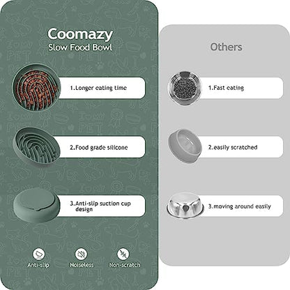 Coomazy 대형 실리콘 슬로우 피더 강아지 그릇, 반려동물 사료 훈련을 위한 인터랙티브 퍼즐 장난감, 강아지를 바쁘게 유지, 강아지 과식 방지 (다크 그린, 라지: 3.2컵) - color: 다크 그린., size: 3.2 Cup