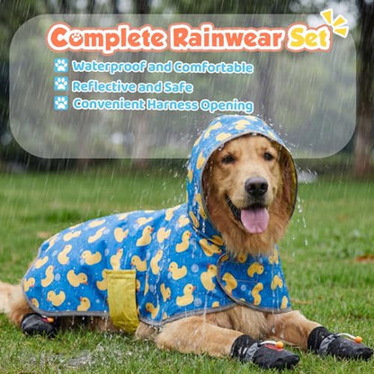 Dog Raincoat and Shoes for Weighing 20-38lbs, Spring Summer Waterproof Dogs Boots & Paw Protectors, Adjustable Pet Poncho with Leash Hole for Large Medium Small Dogs, Yellow(Double Side) - size: 20-38lbs, style: Double Side