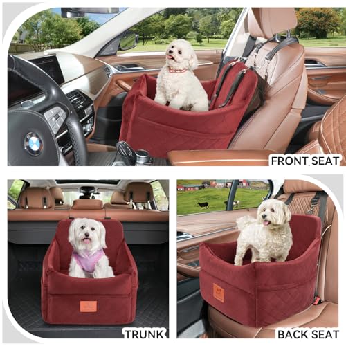 GL GLENSLAVE Dog Car Seat for Small/Medium Dogs, Dog Booster Car Seats with Thick Cushion for Dogs Under 35lbs, Detachable Washable Pet Carseat with Storage Pockets, 2 Safety Belts(Red) - color: Red