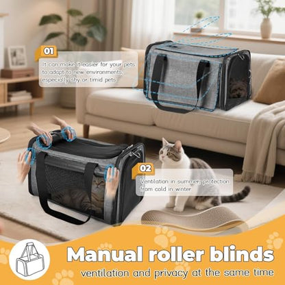 YUDODO 2 Packs 25 lbs Lightproof Soft Sided Pet Carrier for Large Cat & Small Dog Airline Approved Travel Puppy Carriers with Side Pockets & Reflective Mesh, Foldable Portable for Car Grey Green+Grey - color: 2 Pack(Grey*1+Grey green*1)