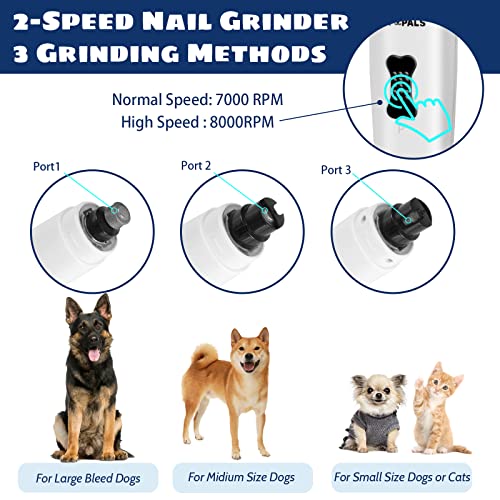 Upgrade Dog Nail Grinder with 5 LED Shadow Free Light, Dog Nail Trimmer Protect Pet Paws from Over Grinding with 2 Speed Super Power Motor, with one aditional Concave-Shaped Replacement Head - color: Grinder+1 Head