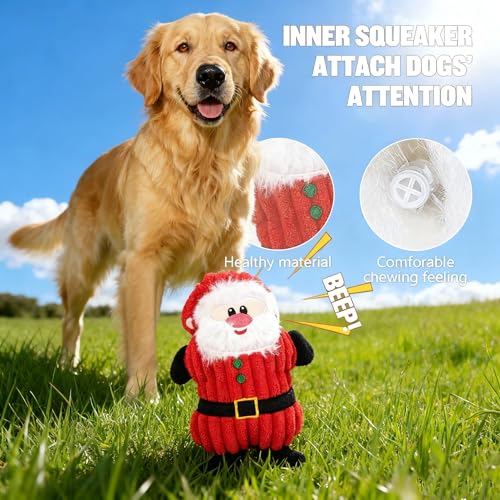 Christmas Dog Toy Set for Medium & Large Dogs - 7pcs Festive Chew Toys (5 Cotton Rope, 1 Squeaky Santa Plush, 1 Gift Bag) | Safe Durable Teeth Cleaning Holiday Dog Gifts for Heavy Chewers - color: Christmas