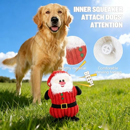 Christmas Dog Toy Set for Medium & Large Dogs - 7pcs Festive Chew Toys (5 Cotton Rope, 1 Squeaky Santa Plush, 1 Gift Bag) | Safe Durable Teeth Cleaning Holiday Dog Gifts for Heavy Chewers - color: Christmas