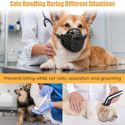 7PCS Dog Basket Muzzle Set, Anti Biting Barking Chewing Licking Scavenging, Adjustable Breathable Muzzles Kit, Comfortable Pet Mouth Care Cover Mesh Cage for Small, Medium, Large & Extra Dogs