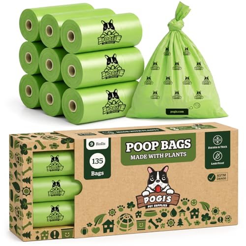 Pogi's Compostable Poop Bags – Leak-Proof, Extra-Large, Made with Plants – 9 Rolls (135 Bags) - size: 1 Count (Pack of 135)