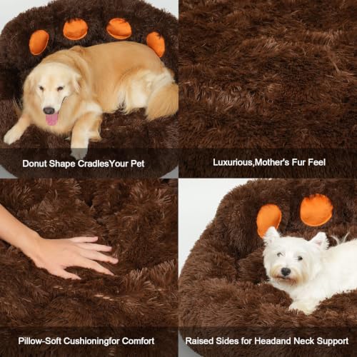 Round Plush Calming Donut Dog & Cat Bed | Calming Design, Donut Shape - color: Coffee, size: XXX-Large