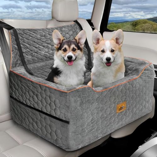 Dog Car Seat for Medium/Large Dog Booster Seat Under 60 lbs or 2 Small Dogs, Multi-Functional Pet Car Seat with Thick Cushion, 2 Safety Leashes (Gray) - color: Gray