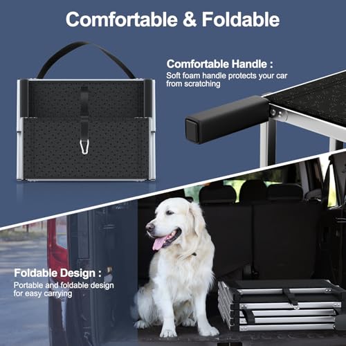 Dog Stairs for Car, Foldable Dog Ramp for Car with Non-Slip Surface, Portable Stairs Aluminum SUV, High Beds, Truck, Supports up to 150 lbs, 4 Steps - size: Standard 4 Steps