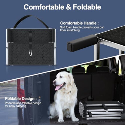 Dog Stairs for Car, Foldable Dog Ramp for Car with Non-Slip Surface, Portable Stairs Aluminum SUV, High Beds, Truck, Supports up to 150 lbs, 4 Steps - size: Standard 4 Steps