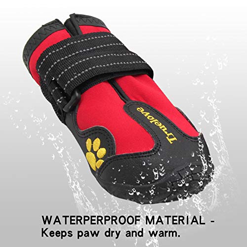 Truelove Dog Boots Waterproof Dog Shoes with Reflective Straps for Small Medium Large Dog, Size 5 (Pack of 4) - color: Red, size: Size 5: 2.83"x2.24" (L*w) (Pack of 4)