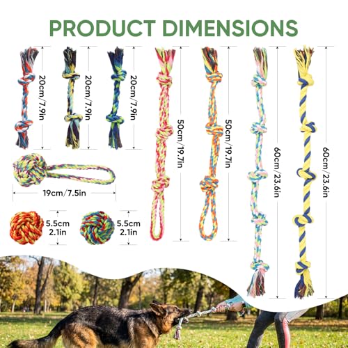 Aitmexcn Dog Rope Toys for Small and Medium Dogs, 10 Pack Puppy Teething Cotton Chew Tug Ropes, Indoor Outdoor Interactive Tug of War Toy Set, Sturdy Knot Toys for Dental Care and Boredom Relief - size: 10 Pack-Small
