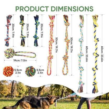 Aitmexcn Dog Rope Toys for Small and Medium Dogs, 10 Pack Puppy Teething Cotton Chew Tug Ropes, Indoor Outdoor Interactive Tug of War Toy Set, Sturdy Knot Toys for Dental Care and Boredom Relief - size: 10 Pack-Small