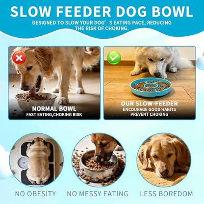 Dog Bowl Silicone Slow Feeder, Windspout Puzzle Shaped Anti-Choking Pet Food Bowls 2 Cups Capacity for Medium Breeds with Non-Slip Suction Cup Base Maze Dish for Fast Eater