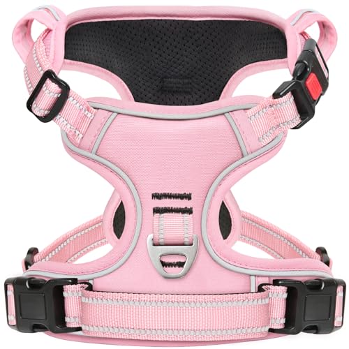 Timos Dog Harness Small Sized, No Pull Pet Harness with Neck Lockable Snap,No Choke Front Clip Dog Reflective Vest,Adjustable Metal Rings 3 Buckles,Easy Control Handle for Small Dogs Pink XS - color: Lock Pink, size: X-Small (Pack of 1)