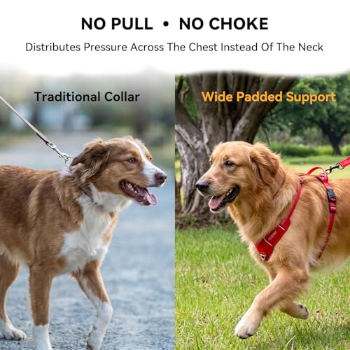No Pull Dog Harness, Adjustable Vest with Front & Back Metal Leash Clips, Reflective for Safe Night Walks, Traffic Handle & Seatbelt Compatible, Breathable Padded Harness, Red, L - color: Red, size: L