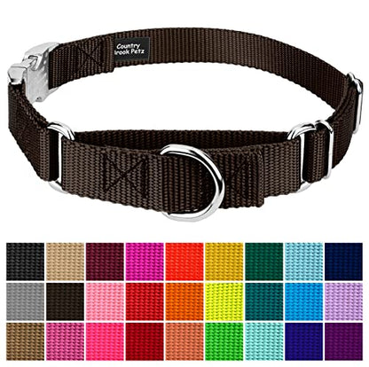 Country Brook Petz - Martingale Dog Collar - Heavy Duty Nylon Adjustable Martingale Dog Collar with Premium Buckle for Small Medium Large Breeds (5/8 Inch, Extra Small, Brown) - color: Brown, size: Extra Small (Pack of 1)